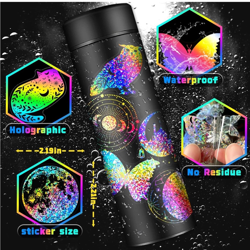 100 Holographic Rainbow Waterproof Stickers
